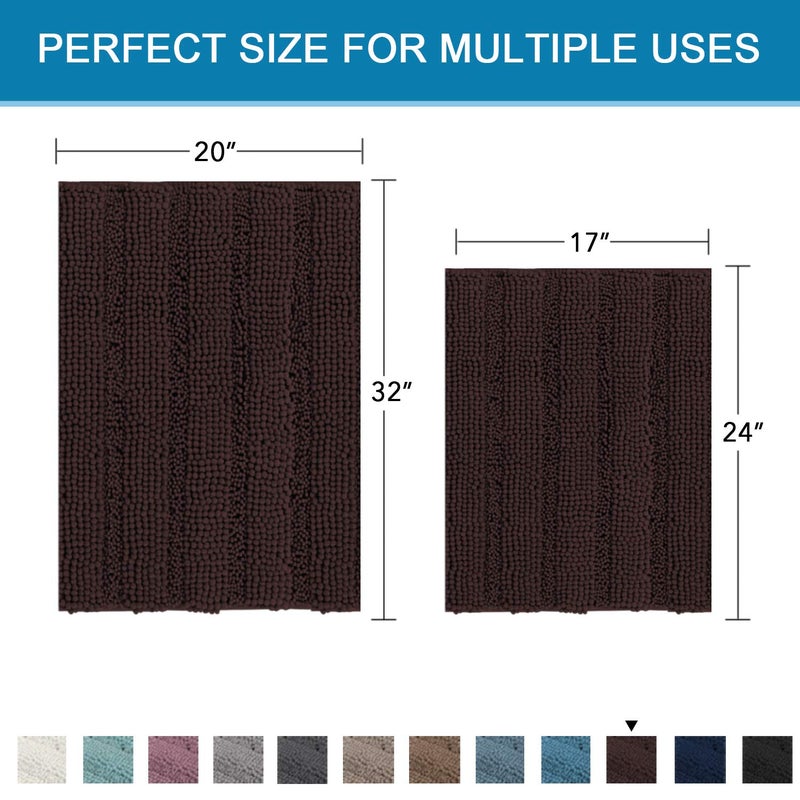 H.VERSAILTEX Non Slip Thick Shaggy Chenille Bathroom Rug Mat Set Extra Soft and Absorbent Striped Floor Rugs, 2 Piece, Machine-Washable - Image 5